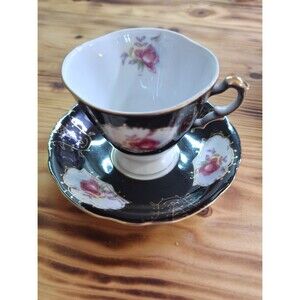 Unbranded Tea Cup and Saucer Red Roses Gold Trim Collectible Small Chip In Rim